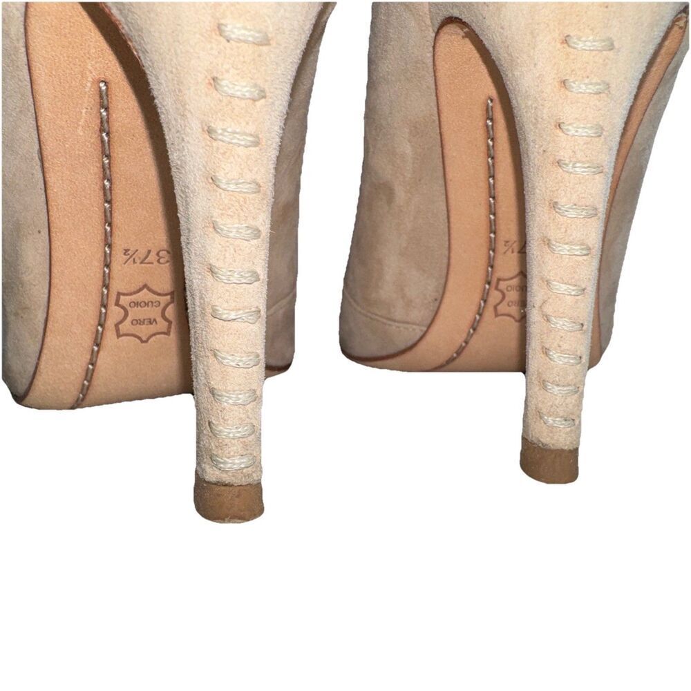 Alice + Olivia Dina 95 Heels 7.5 Nude Suede Pointed Toe Whipstitch - Picture 3 of 15